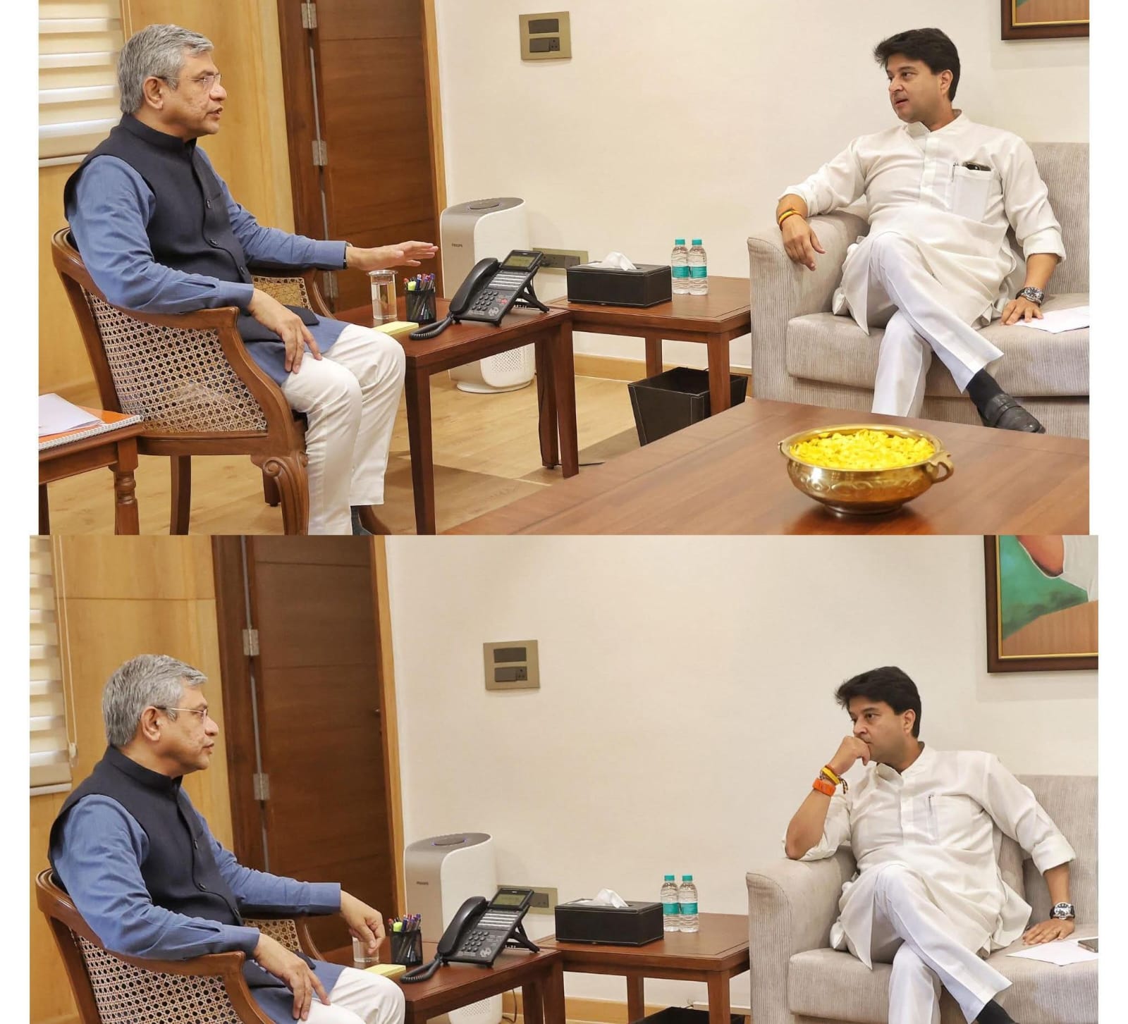 केन्द्रीय मंत्री ज्योतिरादित्य सिंधिया ने रेल मंत्री अश्विनी वैष्णव से की भेंट